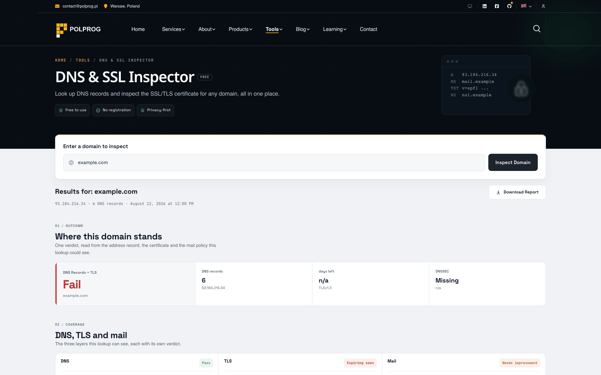 Inspektor DNS i SSL