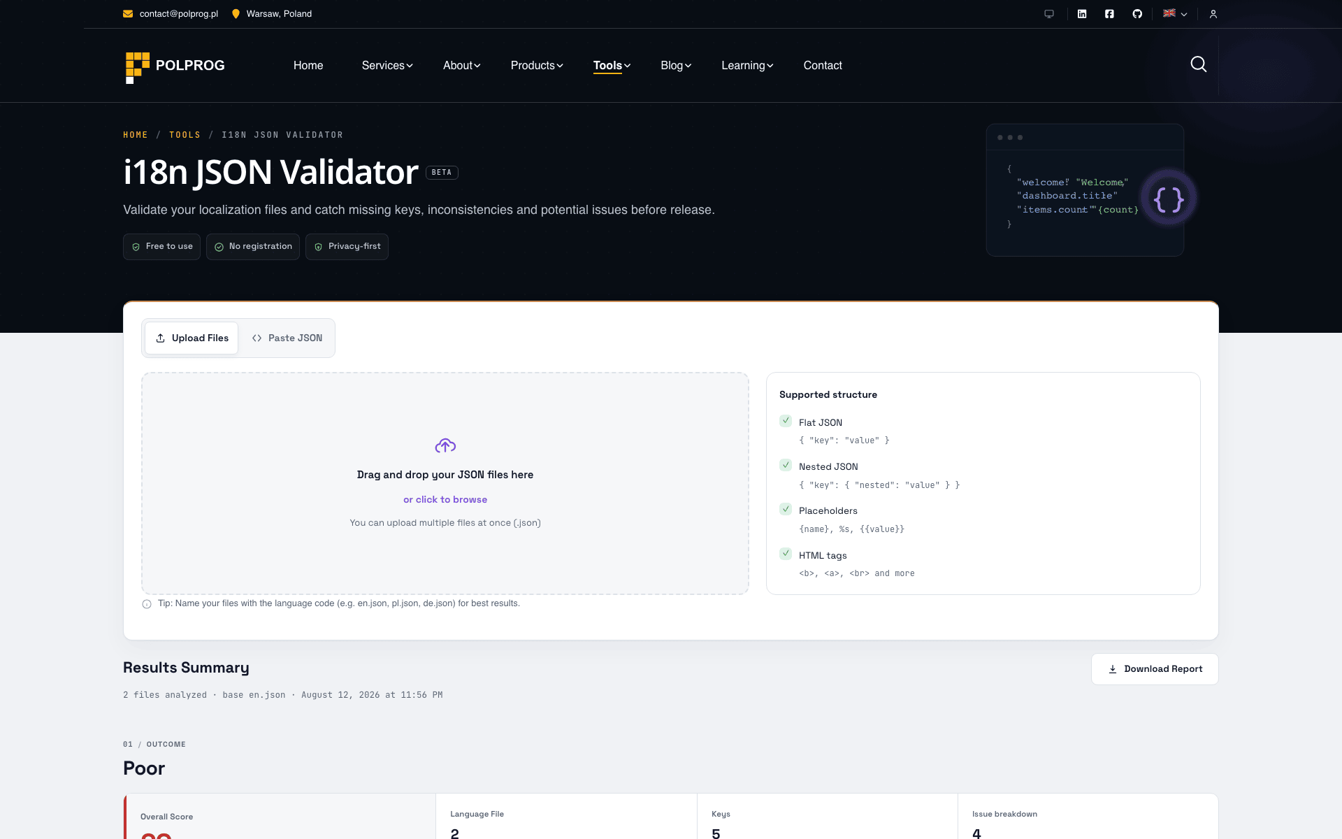 Walidator JSON i18n