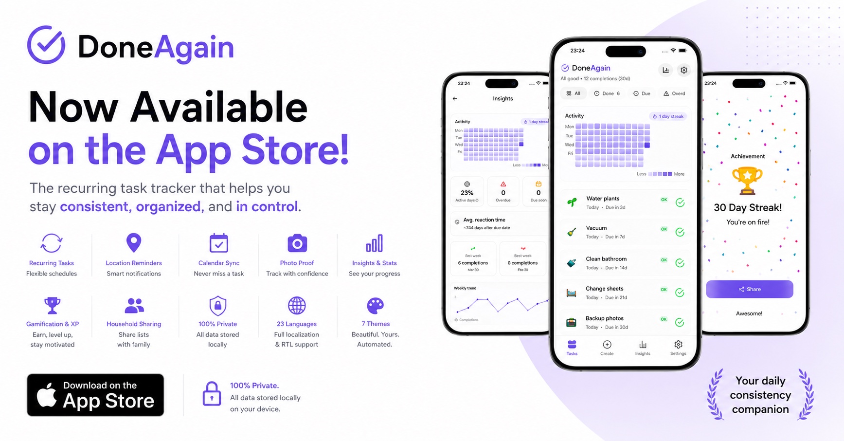 DoneAgain - recurring task tracker is now available on the App Store