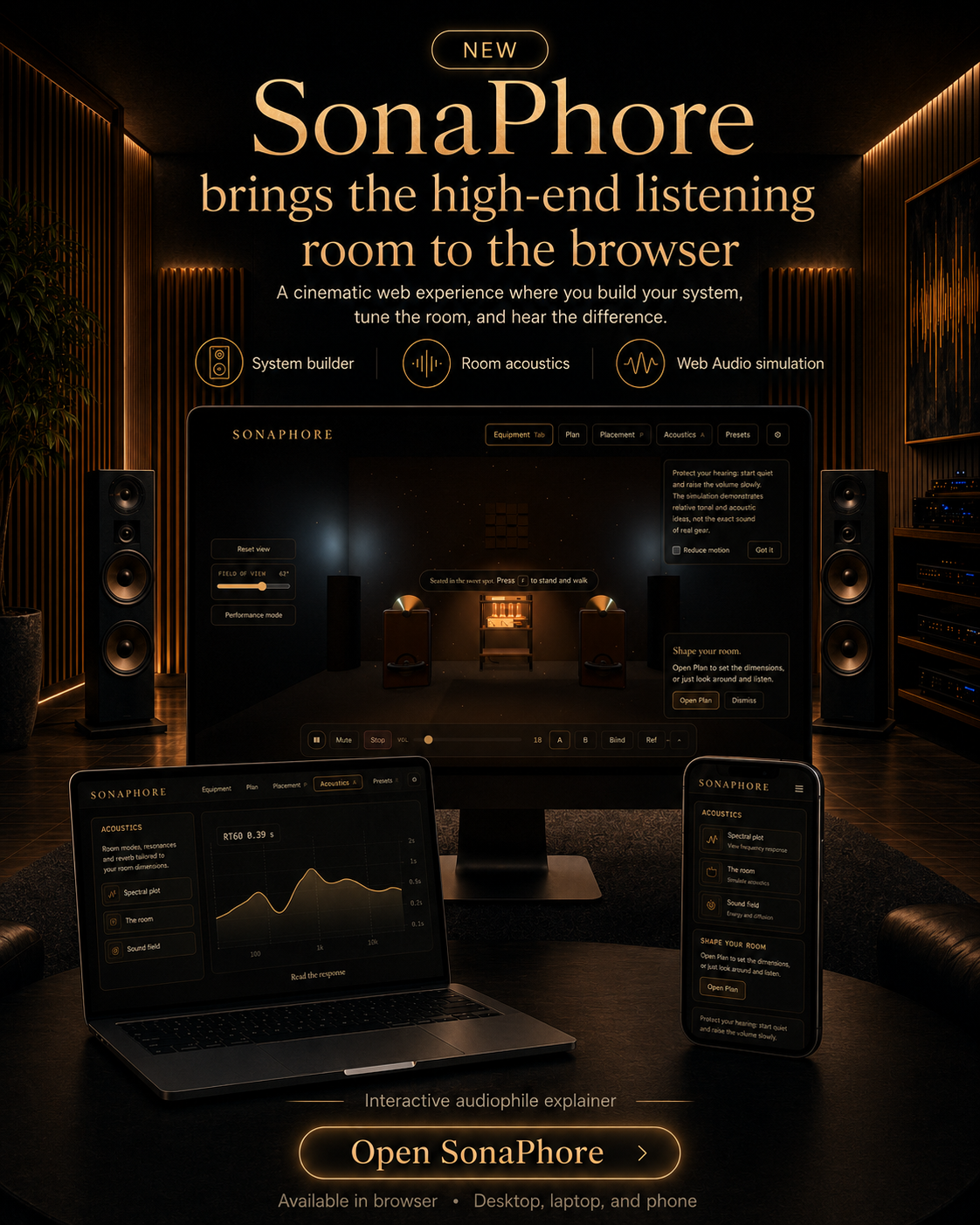 SonaPhore, a first-person high-end listening room and acoustic simulator, is now live
