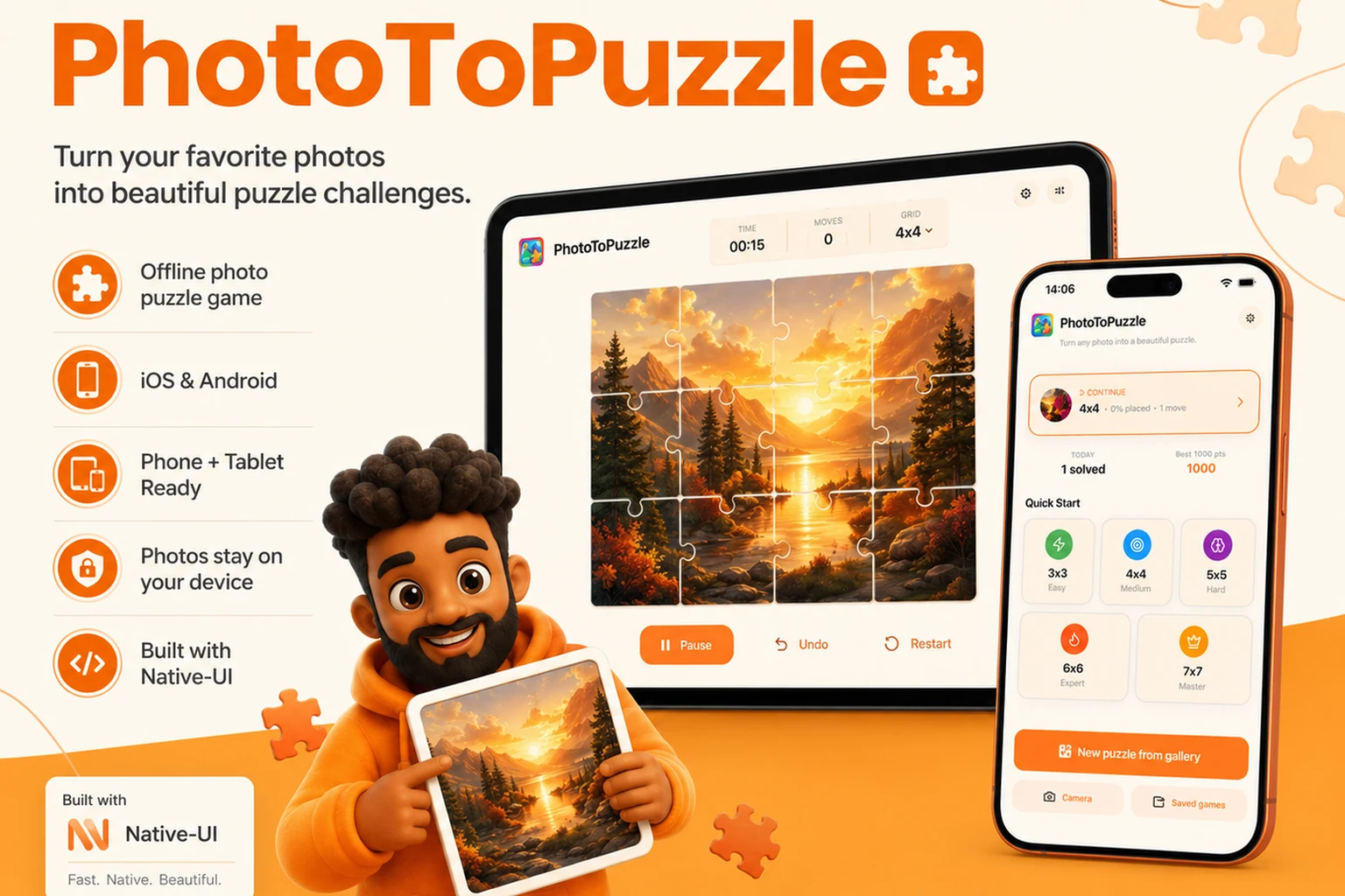 PhotoToPuzzle - privacy-first photo puzzle game for iOS, Android and tablets